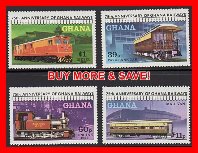 Ghana 1973 Railways ANNIVERSARY MNH TRAINS, RAILROADS, LOCOMOTIVES