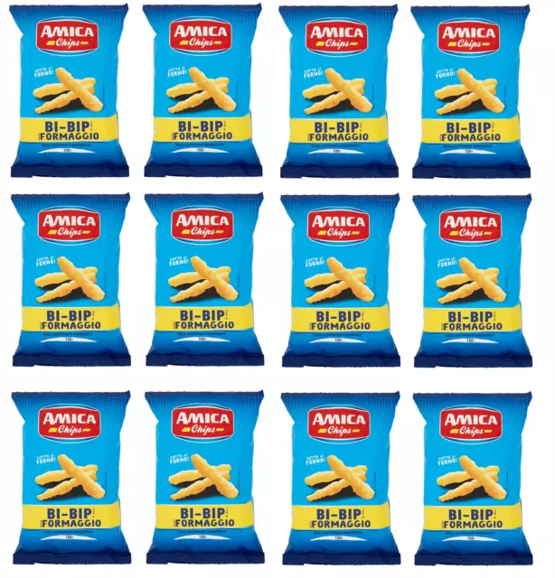 12x Amica Chips Bi-Bip Formaggio Käse-Mais-Snack 100g Beutel