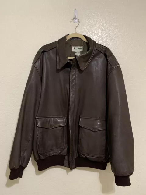 Vintage LL Bean Flying Tiger Goat Leather A2 Bomber Jacket Dark Brown XL Tall