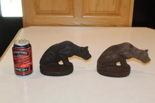 Vtg Antique Metal Iron Cast Cougar Panther Mountain Lion Bookend Statue Doorstop