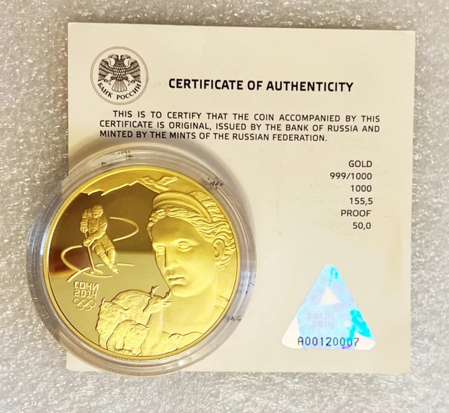 Russia 2014 1000 Rubles Fauna of Sochi Hockey 5 oz Gold Coin Russia 2014 1000 Rubles Fauna of Sochi Hockey 5 oz Gold Coin