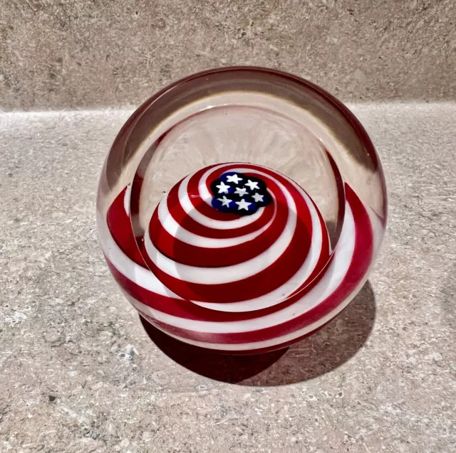 OLD GLORY Paperweight Glass Eye Studio 2002 American Flag