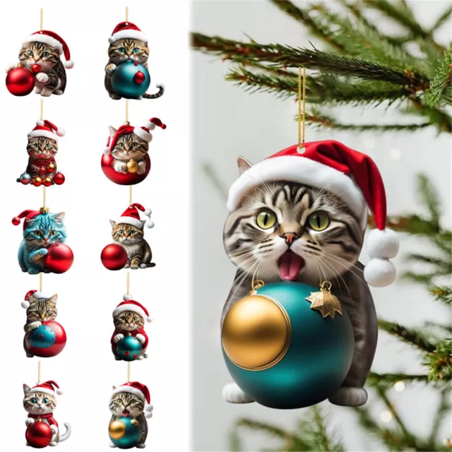 Weihnachten Katze Ornament Christbaumschmuck Aufhängen Figur Acryl Anhänger 2D