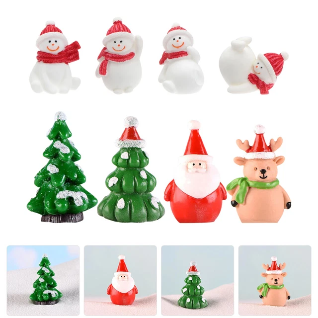 8 Pcs Xmas Santa Elk Statues Christmas Micro Landscape Nativity Decor Ornaments