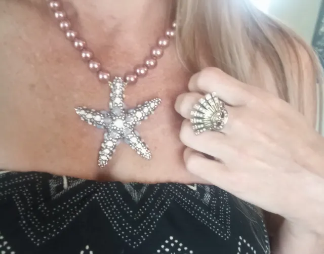 Heidi Daus Swarovski Starfish Necklace Sea Ring