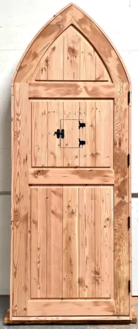 Rustic reclaimed lumber arched top door solid wood TUDOR wine cellar castle iron 2