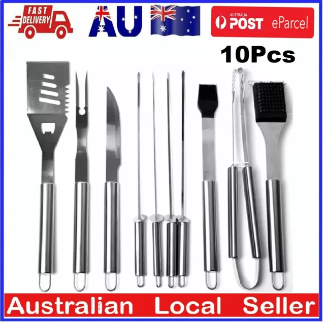 10 Pcs BBQ Tool Set Stainless Steel Barbecue Utensil Cooking Grill Outdoor Cook