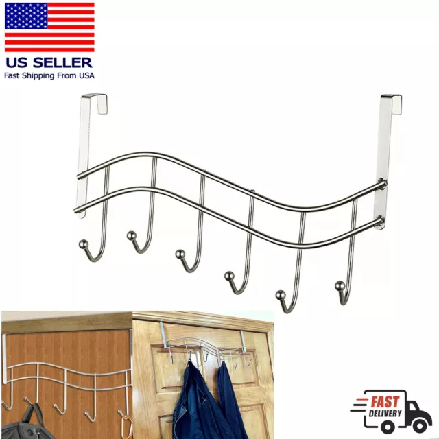 Over the Door 6 Hook Rack Hanger Heavy Duty Metal Organizer for Coats Hats Bags