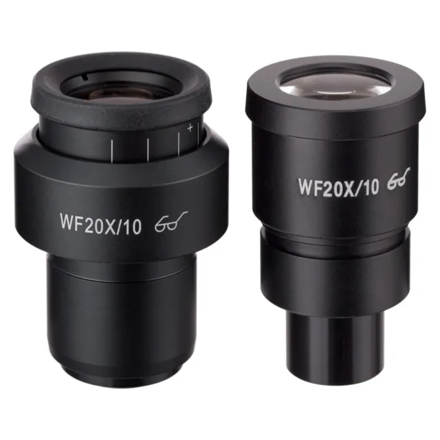 AmScope Pair of Extreme Widefield 20X Eyepieces (30mm) with One Focusable