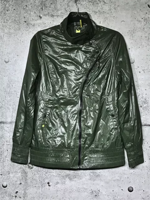 Soia & Kyo Jacket M Green Nylon Windbreaker Aritzia Asymmetrical Zip Moto