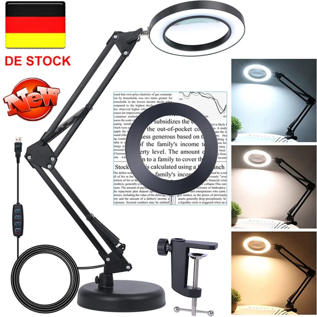 Lente di ingrandimento 5x con luce e supporto, lampada da scrivania ingrandimento con morsetto