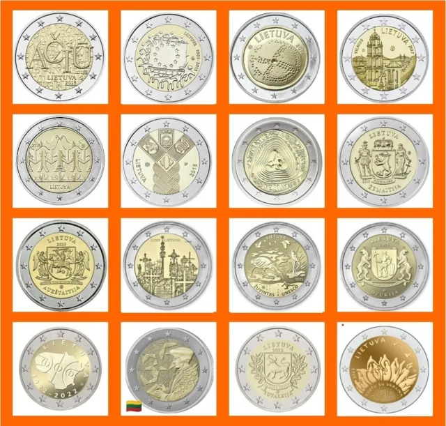 2 Euro Lithuania Commemorative Coins 16 pieces 2015-2022 All UNC (FULL SET)