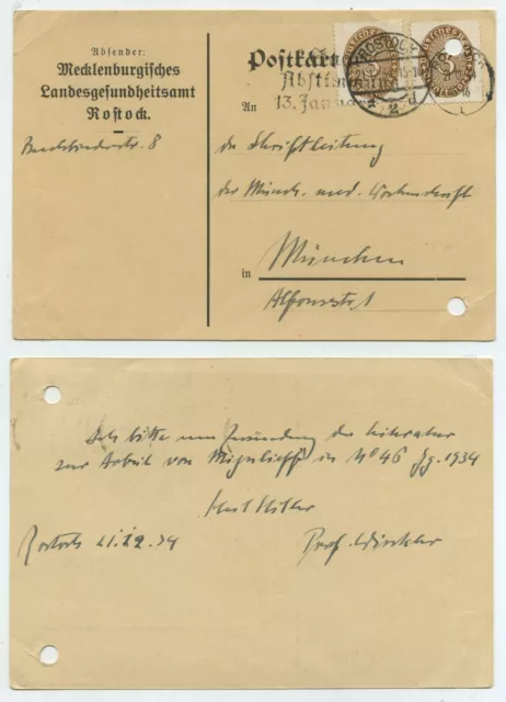 72660 - Postkarte Mecklenburgisches Landesgesundheitsamt - Rostock 21.12.1934