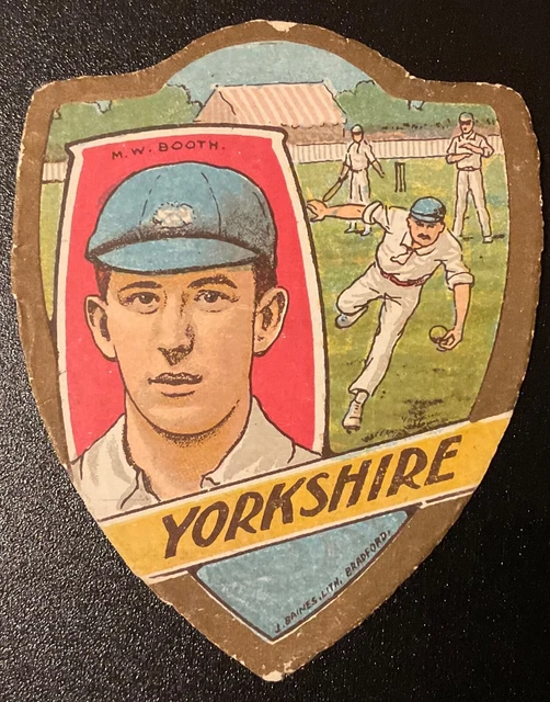 M W Booth Yorkshire Cricket Baines shield card - Gold Medal football cards M W Booth Yorkshire Cricket Baines shield card - Gold Medal football cards