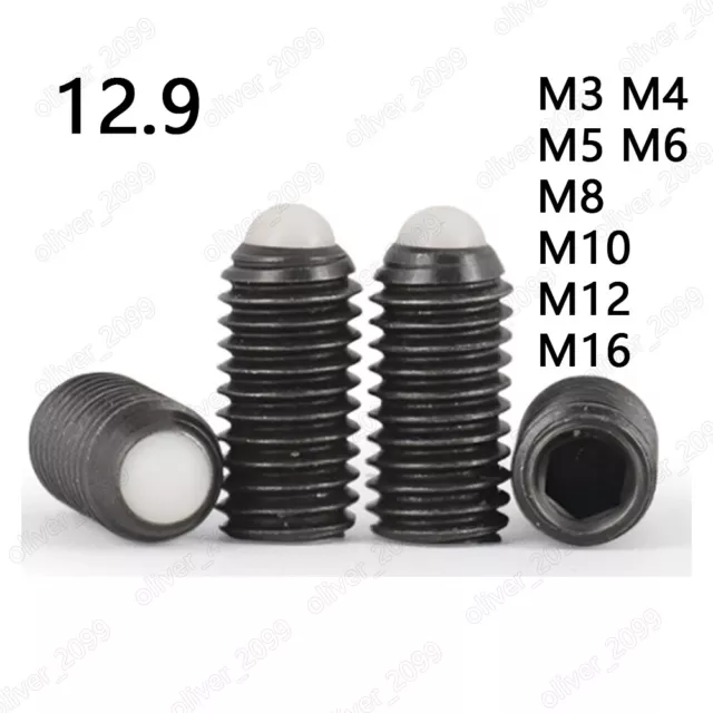 Schwarz 12,9 Stahl Gewindestifte Innensechskant Nylon Kugelkopf M3 M4 M5 M6-M16