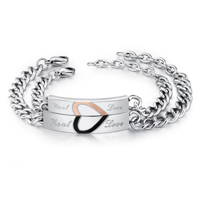 Flongo Bracciale da Uomo Donna Coppia Fidanzati, King Queen, in Acciaio Inossidabile Pelle, Regalo San Valentino