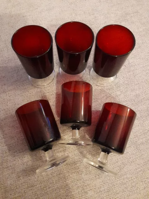 Vintage 1970s French Ruby / Cranberry Red Glasses ~ Port, Sherry or Wine