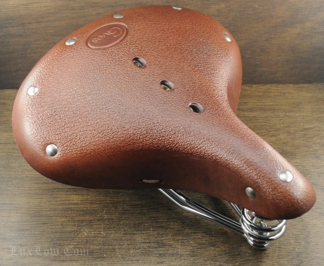 NOS BROWN LEATHER Bicycle SADDLE Vintage Prewar Schwinn Cruiser Bike