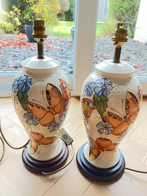 Pair Of Large Moorcroft Pottery Table Lamps. In Exceptional, Working Order.