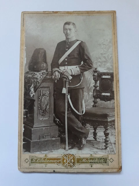 CDV München Soldat Dragoner Uniform Pickelhaube Säbel Reiterstiefel Bayern Foto