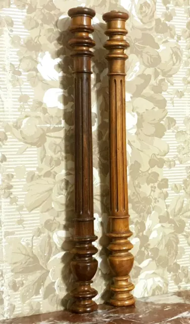 Pair walnut baluster groove turning column Antique french architectural salvage