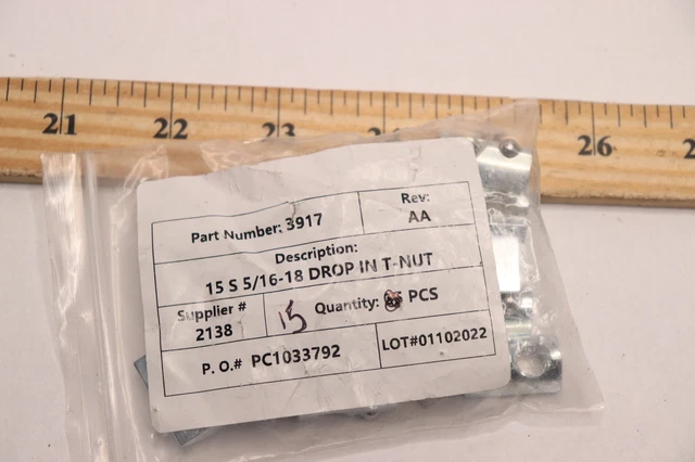 (15-Pk) Drop In T-Nut 5/16"-18