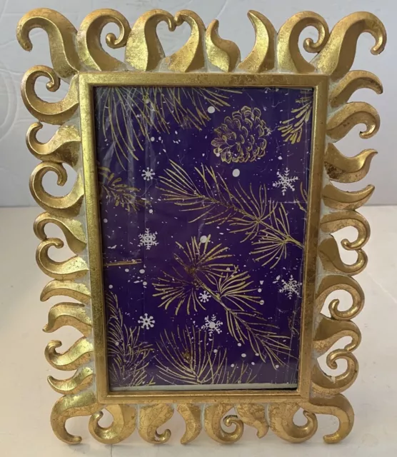 Vintage Ornate Metal Picture Frame Bright Gold 4" x 6" Photo  Size