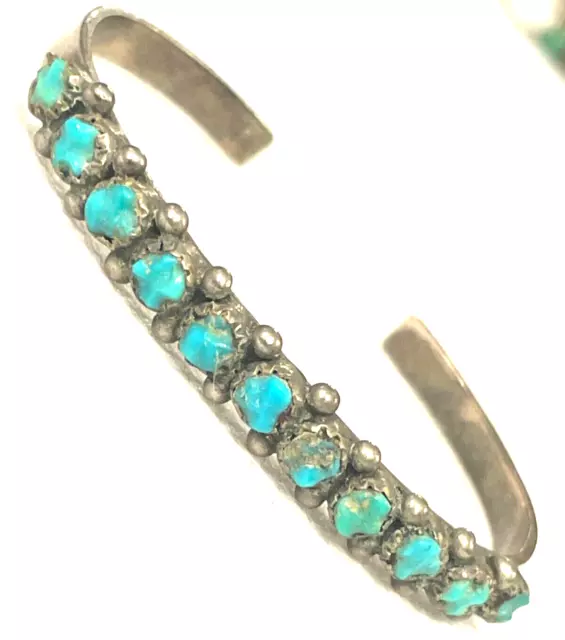 Antique HARVEY ERA NAVAJO sterling silver OLD PAWN TURQUOISE CUFF BRACELET