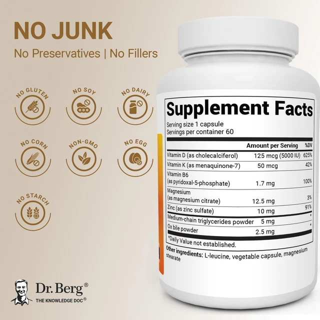 DR. BERG 7-IN-1 Vitamin D3 K2 5000 IU | Naturally Derived D3 | 4X Lab ...