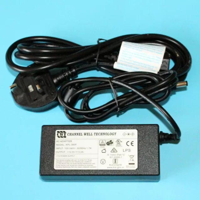 GENUINE CWT CHANNEL WELL TECHNOLOGY KPL-060F , 12V 5A , 5.5mm*2.5mm AC Adapter