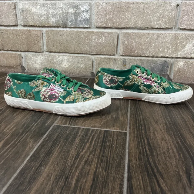 Superga Green Floral Print Low Top Sneakers Shoes Lace Up Womens Size-8