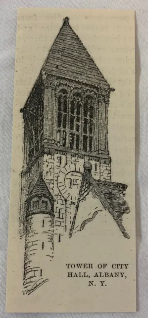 1895 Piccolo Rivista Incisione ~ Torre Di Città Hall, Albany, Ny