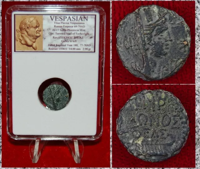 Ancient Roman Empire Coin VESPASIAN Sidon Phoenicia Mint Galley 77-78AD