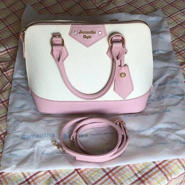 Samantha Vega Handbag Tote Shoulder Bag Bijou Charm Strap White Pink Small JAPAN