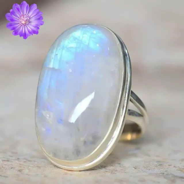 Rainbow Moonstone Gemstone 925 Sterling Silver Handmade Ring Jewelry in All Size 2