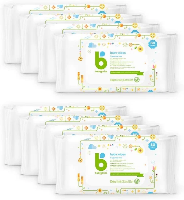 Toallitas para bebé, toallitas para pañales sin perfume, 640 unidades (8 paquetes de 80), no alergénicas