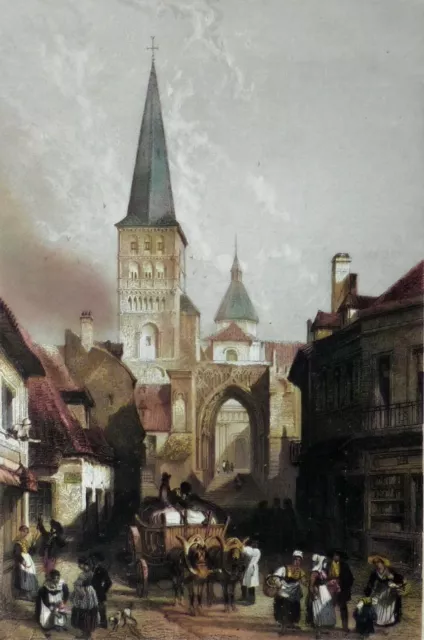 Market in front of the Church of Ste CROIX à La CHARITé sur Loire (watercolor
