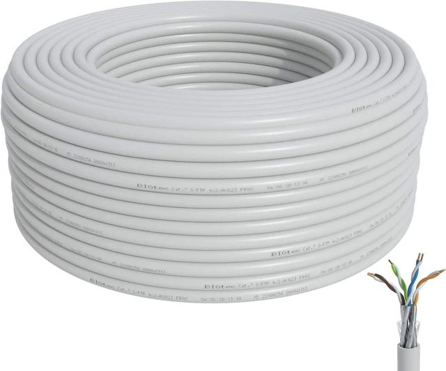 100m CAT.7 Verlegekabel weiß Gigabit 10Gbit 1000Mhz SFTP Netzwerkkabel Cat7 PIMF