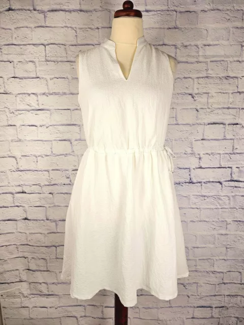 Anne Klein Crepe White Summer Lined Dress Drawstring Waist Size 12