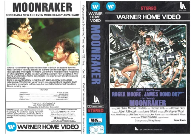 JAMES BOND MOONRAKER 1982 VHS VIDEO SLEEVE Roger Moore Jaws film £7.50 ...