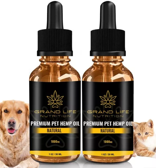 (2-Pack) - Grand Life Nutrition - Organic Pet Hemp Oil for Dogs - 1000mg