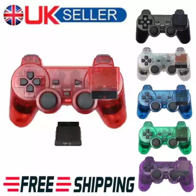 For Sony PS2 PS1 Wireless 2.4GHz Dual Vibration Controller Transparent Gamepad