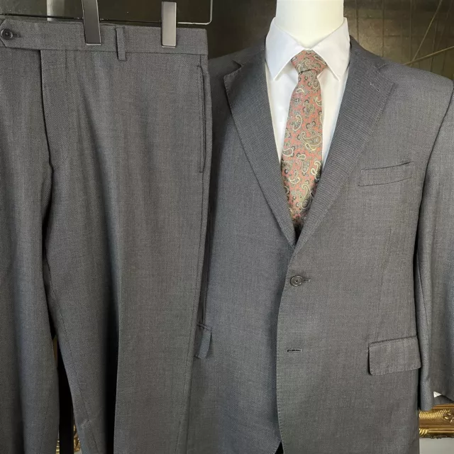 Jos A Bank Signature Gold 48R 37 x 30 Gray Birdseye 100% Wool 2Btn Suit