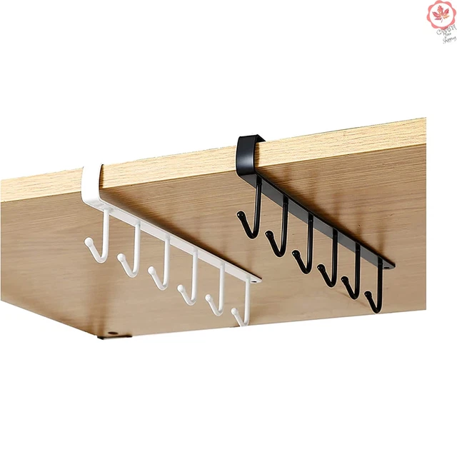 Multifunctional Wrought Iron Hanging Hooks Rack - 6 Hooks, White, 26.5cm