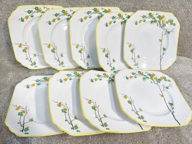 Vintage Side Plates  Bone China Foley Yellow And Green Floral Pattern