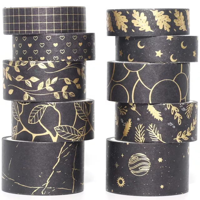 YUBX Creative Washi Tape Set 10 Rolls Gold Foil Print Decorative Masking Tapes