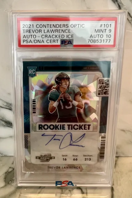 2021 Contenders Optic Trevor Lawrence Rookie Ticket Auto CRACKED ICE PSA 9/10