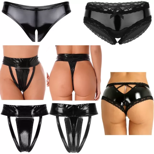 FEMME OUVERT SLIP Cuir vernis String Tanga Sousvêtements avec