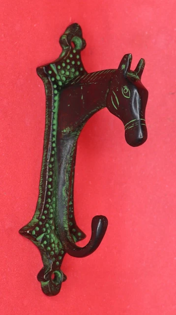 Green Horse Antique Style Handmade Brass Cup Key Cloth Hanger Wall Mounted Hook 13