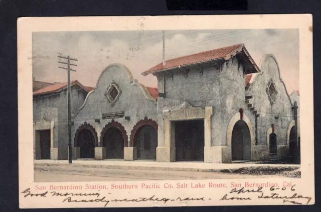 San Bernardino CA Southern Pacific Salt Lake Station RR Depot Postcard 1906